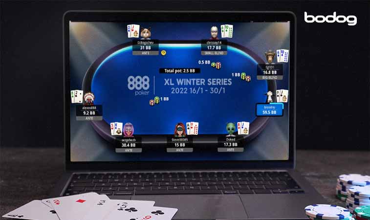 Torneio 888 poker XL Winter Series abierto en la laptop