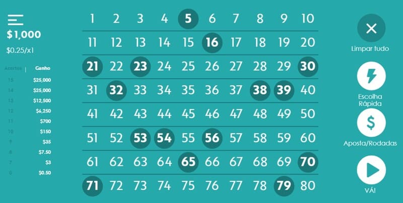 escolher numeros keno online
