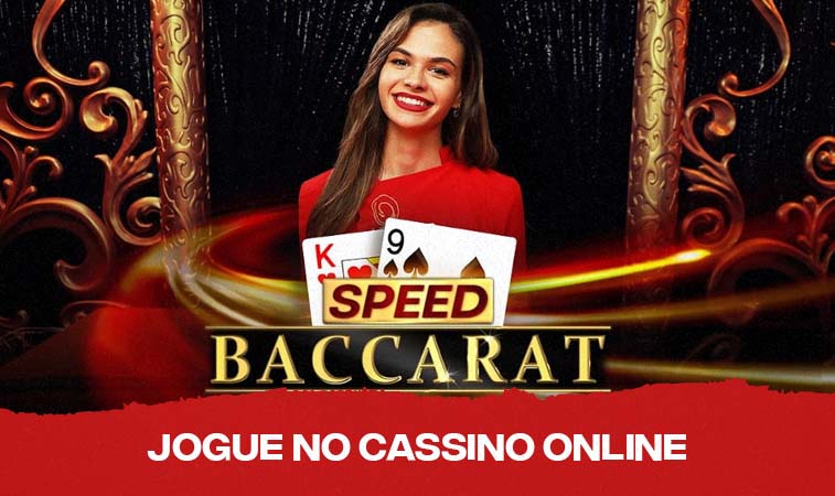  logo do Speed Baccarat com cartas e uma dealer ao fundo