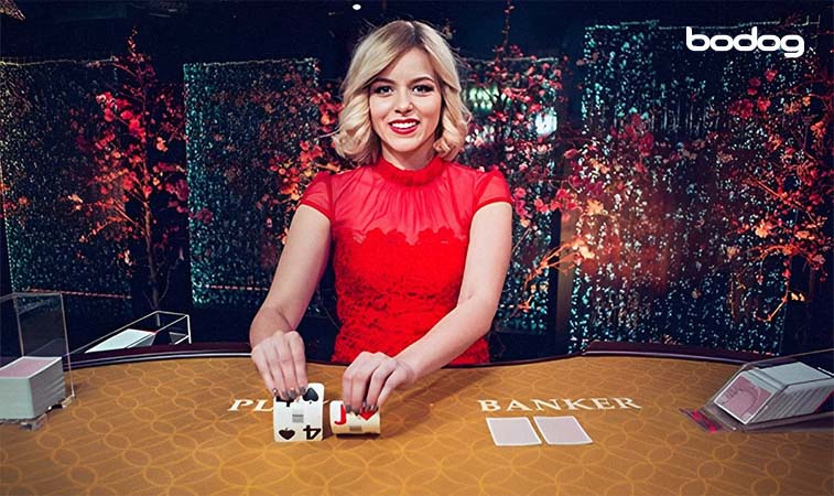 Dealer mostrando duas cartas de baralho: 4 e J