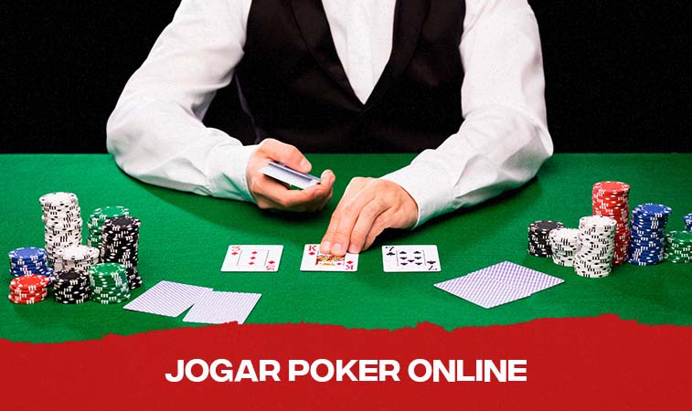 Dealer distribuindo três cartas em uma mesa de poker com fichas