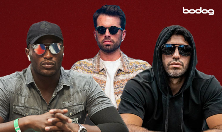 Tres jugadores de poker usando lentes de sol y haciendo cara de poker