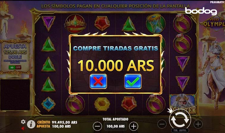 Captura de pantalla de Gates of Olympus mostrando como comprar giros gratis