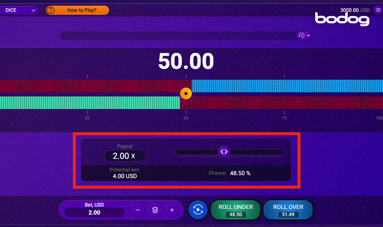 Pantalla del juego Dice mostrando como ajustar el nivel de riesgo