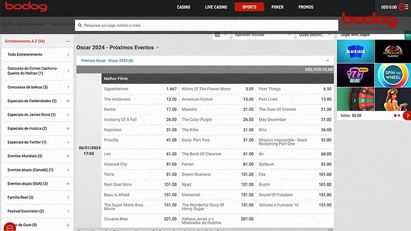 apostar premios oscar online
