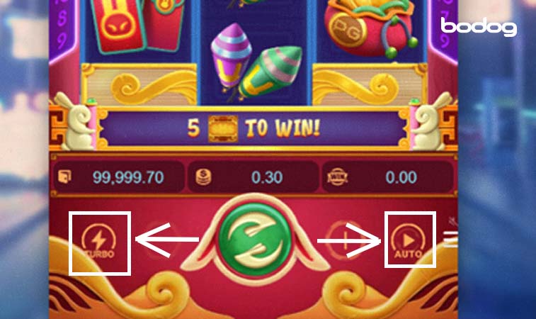 Botones turbo y auto play en Fortune Rabbit