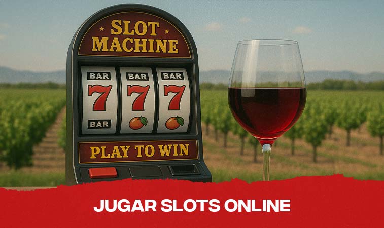 Máquina tragamonedas y copa de vino en Mendoza
